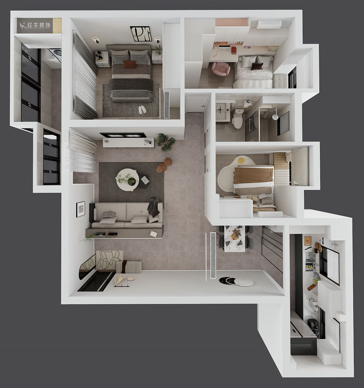 孟宪涛｜桥西苑2-1-1104-108㎡-简约风格｜3室2厅1卫｜老房装修｜定制家｜全包14万｜00_04鸟瞰图